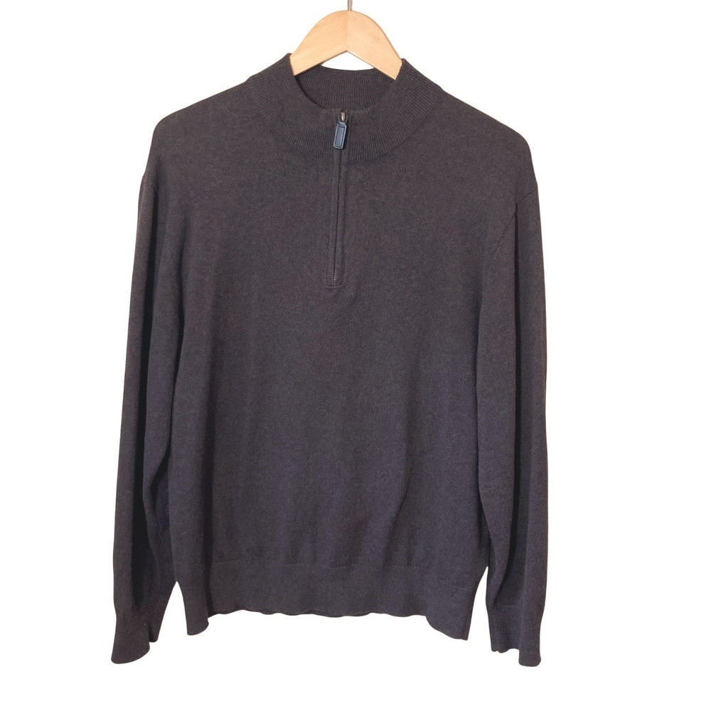 Daniel Cremieux Sweater Mens Large Brown Signature Cashmere Cotton Blend 1/4 Zip